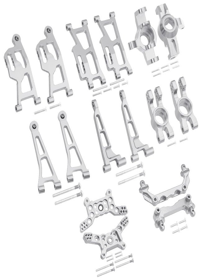 FACCNOY Mjx 14210 14209 H14BM Metal Steering Cup Upper Lower Swing Arm Set Shock Tower Bracket Body Post RC Car Upgrade Spare Part (Silver) - Image 1